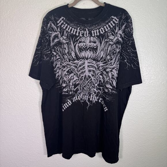 Affliction Haunted Mound Shirt 3XL Jacko Man Skeleton Pumpkin Halloween Grunge - Picture 1 of 11